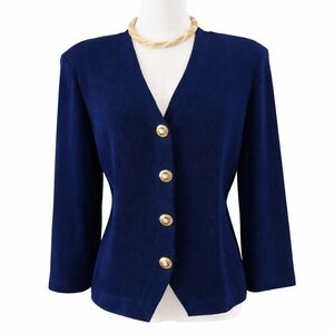 Vintage St John Navy Santana Knit Blazer Gold Button Quiet Luxury